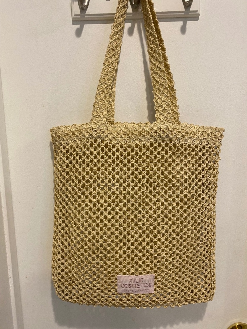 Kylie Cosmetics Woven Straw Tote Bag Natural Mesh Beach Shopper Kylie Jenner